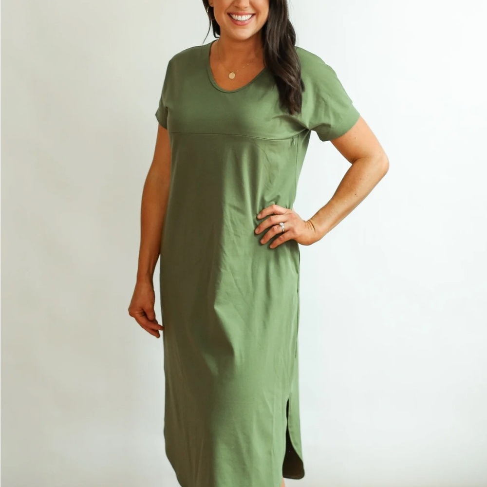 Move Mama breastfeeding midi length olive green dress size XS